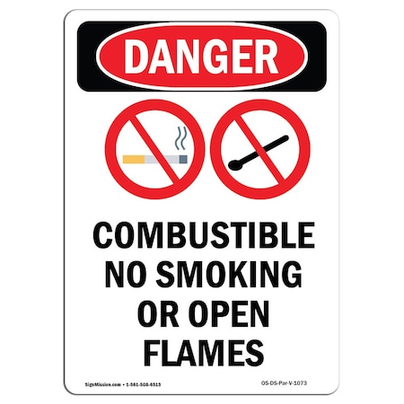 Signmission OSHA Danger Sign, Combustible No Smoking, 18in X 12in Decal, 12" W, 18" L, Portrait OS-DS-D-1218-V-1073